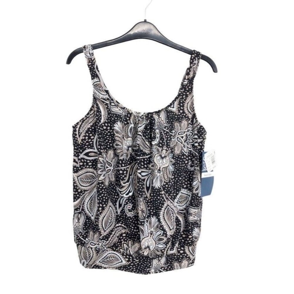 Women's Shape Solver Tankini Swimsuit Top Sz 10 Black/Tan/White New